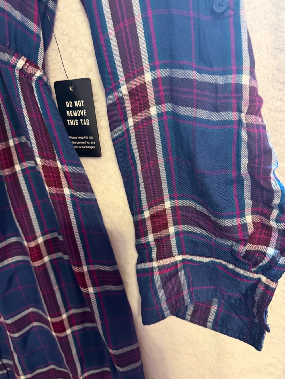 Express Navy, Burgundy & White Plaid Button-Up Shirt - Picture 3 of 9